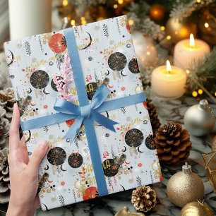Papel De Presente Padrão Celestial de Natal Boho Chic Personalizado
