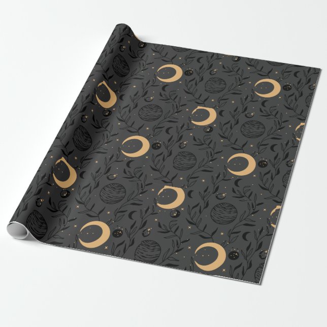 Papel De Presente Padrão Celestial de Sol e Lua (Desenrolado)