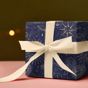 Papel De Presente Padrão Celestial do Marinho Astronômico