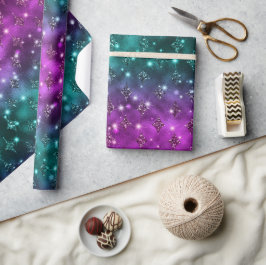 Papel De Presente Padrão Celestial do Ombre Teal e Rosa
