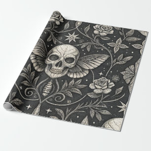 Papel De Presente Padrão Celestial Floral Caveira Gótica (1)