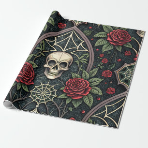 Papel De Presente Padrão Celestial Floral Caveira Gótica (3)