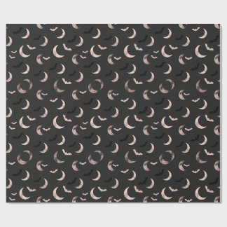 Papel De Presente Padrão Celestial Lua Rosa e Morcegos