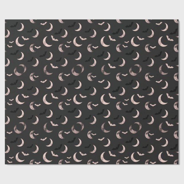 Papel De Presente Padrão Celestial Lua Rosa e Morcegos (Aberto)