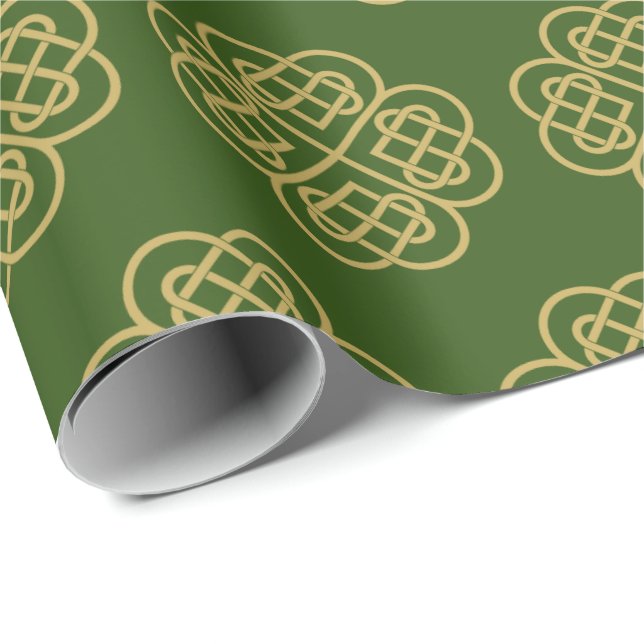 Papel De Presente Padrão Celta de Shamrock Dourado (Ponta do rolo)