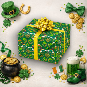Papel De Presente Padrão Celta Verde do Arco-íris do Leprechaun Irla