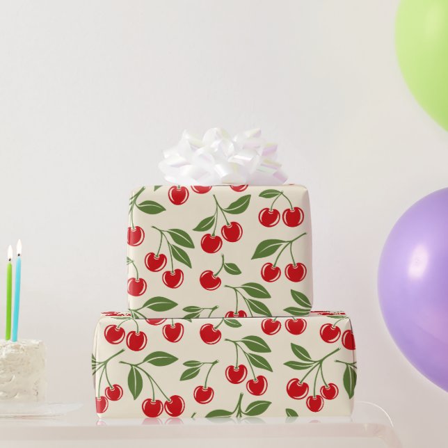 Papel De Presente Padrão Cereja Doce Vermelho Coquete (Presentes para festas)