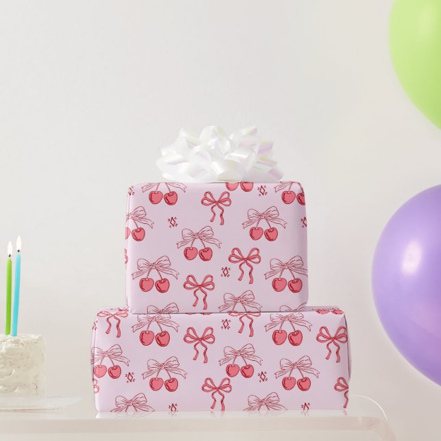 Papel De Presente Padrão Cereja Doce Vermelho Coquete (Presentes para festas)