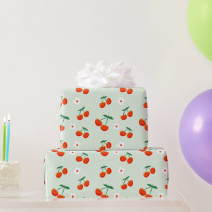 Papel De Presente Padrão Cereja Doce Vermelho Coquete