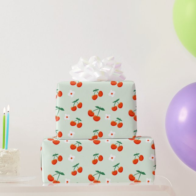 Papel De Presente Padrão Cereja Doce Vermelho Coquete (Presentes para festas)