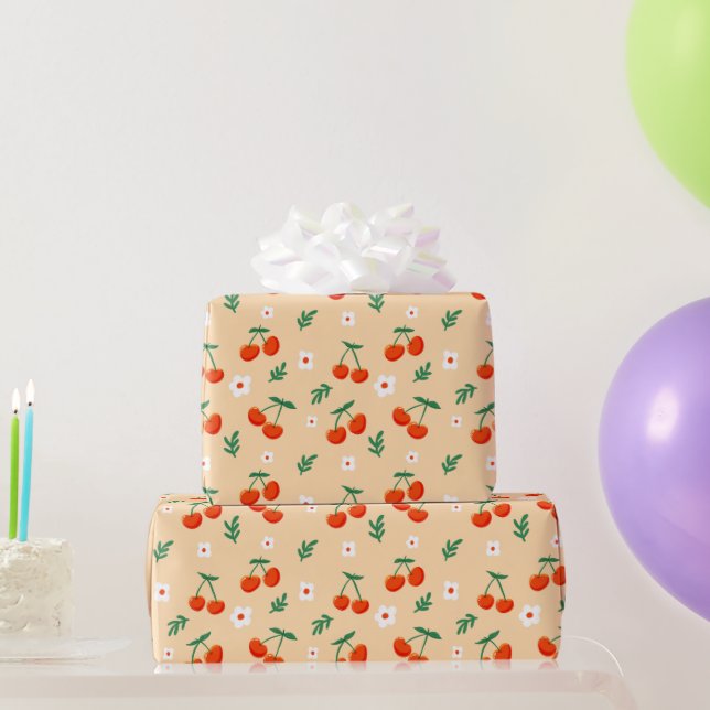 Papel De Presente Padrão Cereja Doce Vermelho Coquete (Presentes para festas)