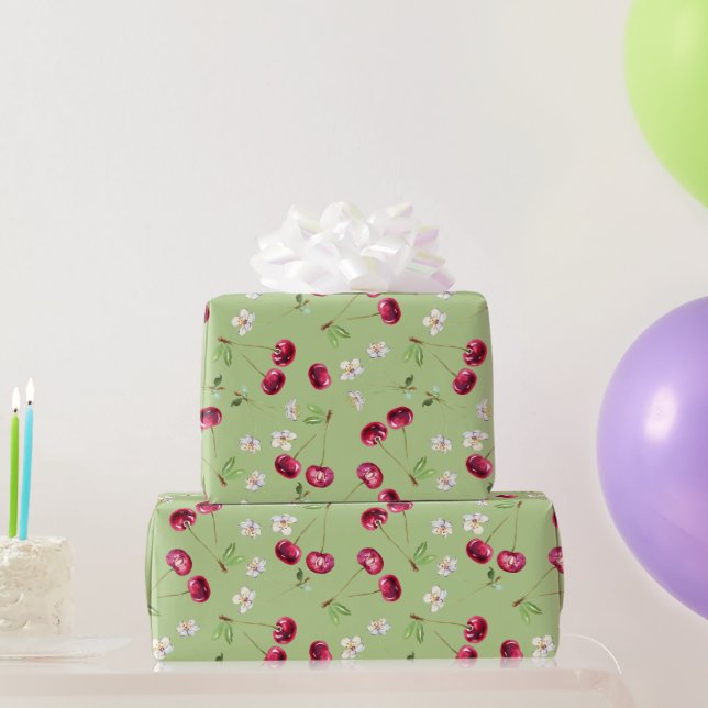 Papel De Presente Padrão Cereja Vermelha Doce (Presentes para festas)