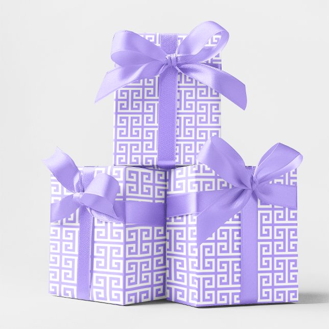 Papel De Presente Padrão-chave grego branco e lavanda (Lavender and White Greek Key Pattern Wrapping Paper)