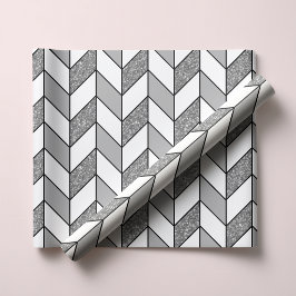 Papel De Presente Padrão Chevron com Brilho Prateado Falso Moderno