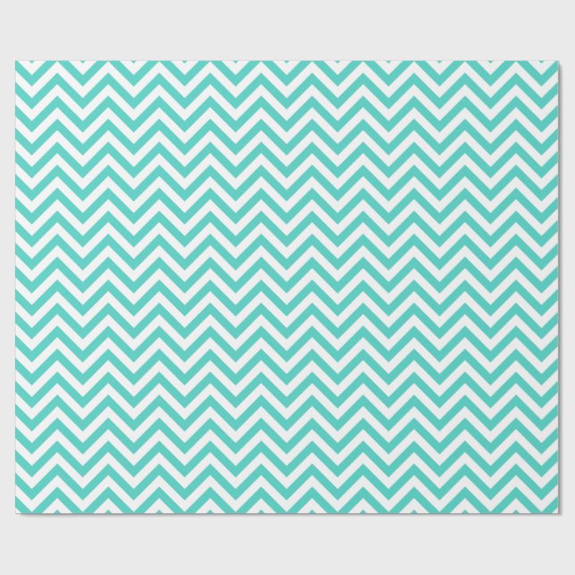 Papel De Presente Padrão Chevron de Stripes Chevron Azul Teal e Zigz (Aberto)