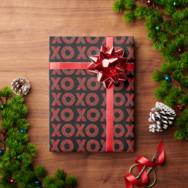 Papel De Presente Padrão Chic Do Tartan XOXO Vermelho A Preto