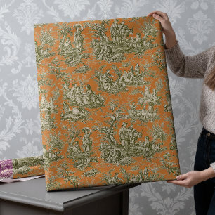 Papel De Presente Padrão Chic Vintage Laranja Cinza Toile de Jouy