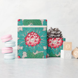 Papel De Presente Padrão Chinês de Teal Verde Rosa Vermelho