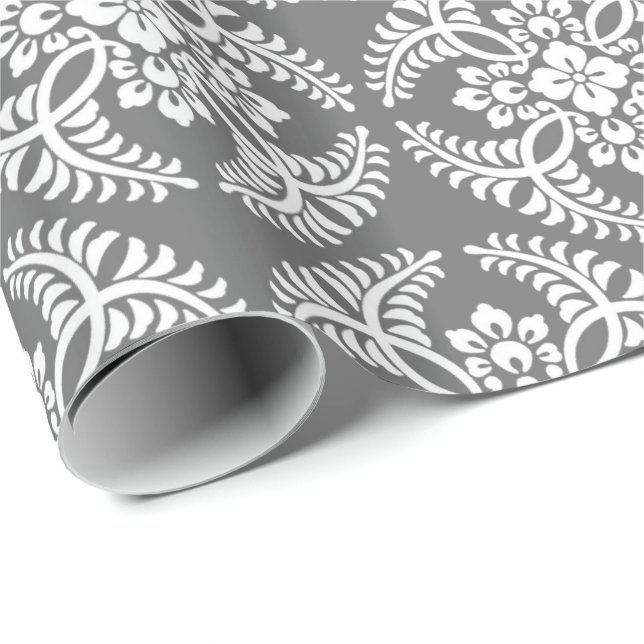 Papel De Presente Padrão, Cinza / Cinza e branco do medalhão japonês (Ponta do rolo)