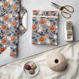 Papel De Presente Padrão Cinza de Halloween Sazonal Assustador