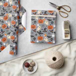 Papel De Presente Padrão Cinza de Halloween Sazonal Assustador