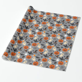 Papel De Presente Padrão Cinza de Halloween Sazonal Assustador