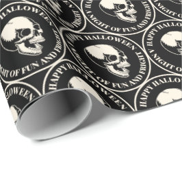 Papel De Presente Padrão Circular de Caveira Risonha de Halloween Pr
