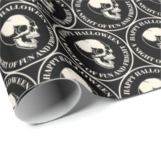 Papel De Presente Padrão Circular de Caveira Risonha de Halloween Pr