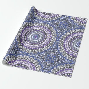 Papel De Presente Padrão Circular Geométrico de Mandala Azul e Roxo