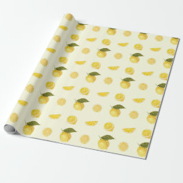Papel De Presente Padrão Cítrico de Limão Zesty em Amarelo e Verde
