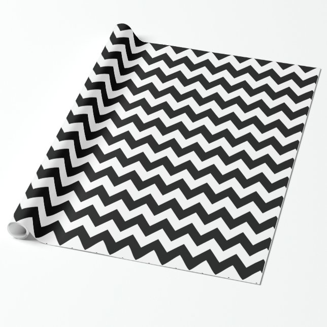 Papel De Presente Padrão Clássico Chevron Preto e Branco (Desenrolado)