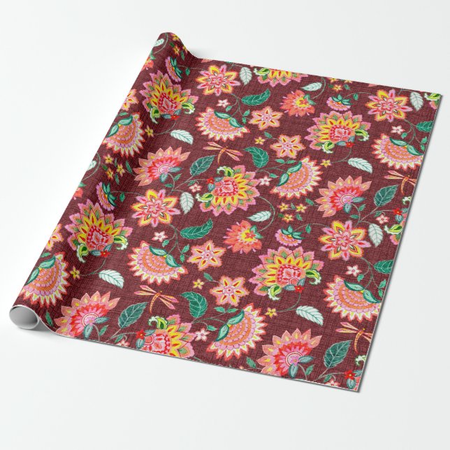 Papel De Presente Padrão clássico de colheita floral sem costura com (Desenrolado)