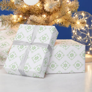 Papel De Presente Padrão Clássico de Floco de Neve Verde do Feriado
