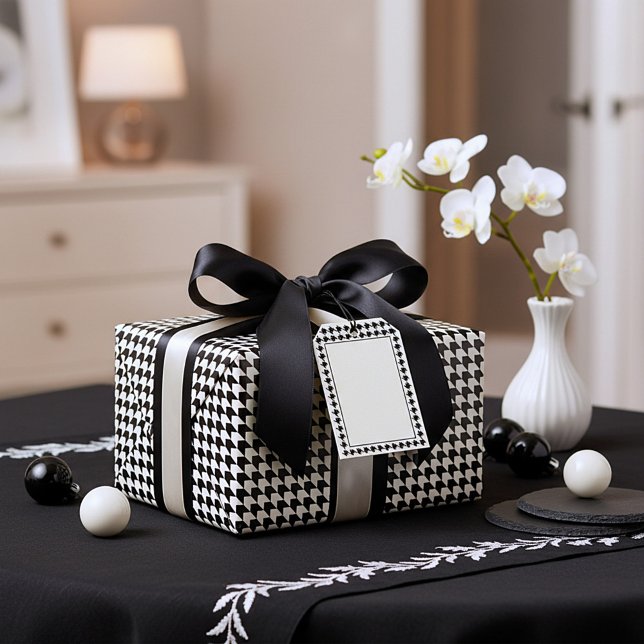 Papel De Presente Padrão clássico de houndstooth preto (Criador carregado)
