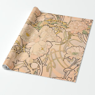 Papel De Presente Padrão Clássico de Jardim de Peônia Art Nouveau po