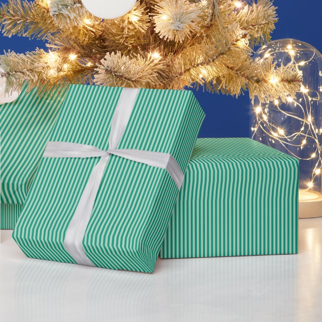 Papel De Presente Padrão Clássico de Natal com Listra Verde (Feriados)
