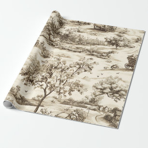 Papel De Presente Padrão Clássico de Outono em Sépia com Abóbora no