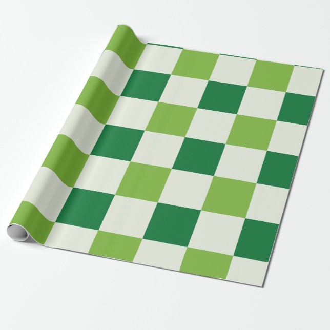 Papel De Presente Padrão Clássico do Quadro de Verificação Verde (Desenrolado)