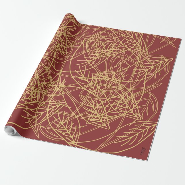 Papel De Presente Padrão Clássico Folha Dourada Chic Burgundy (Desenrolado)