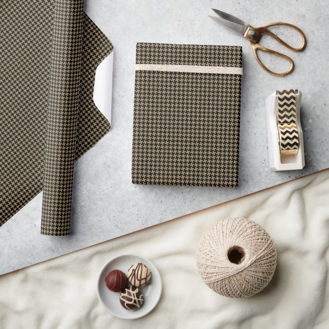 Papel De Presente Padrão Clássico Nailhead Marrom Dourado e Preto (Artesanato)