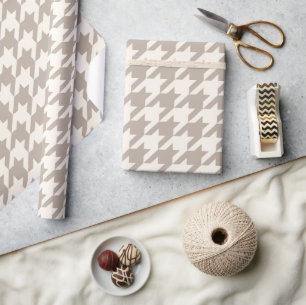 Papel De Presente Padrão Clássico Neutro de Ivory Taupe Houndstooth