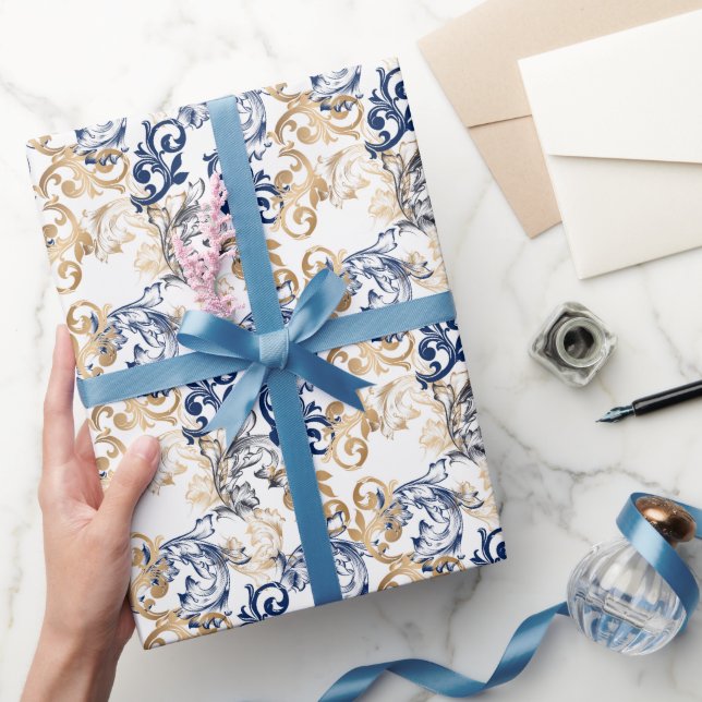 Papel De Presente Padrão Clássico Retrô em Estilo Barroco (Presentear)