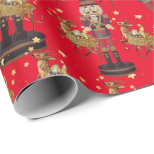 Papel De Presente Padrão Clássico Vermelho Nutcracker