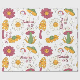 Papel De Presente Padrão Colorido Cogumelo, Arco-Íris e Visitas