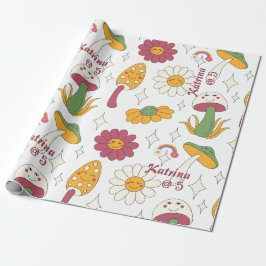 Papel De Presente Padrão Colorido Cogumelo, Arco-Íris e Visitas