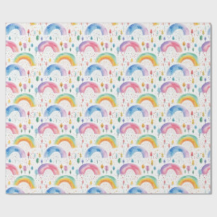 Papel De Presente Padrão Colorido de Arco-Íris e Árvore Sem Costura