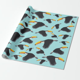 Papel De Presente Padrão Colorido de Aves Tropicais de Toco