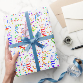 Papel De Presente Padrão Colorido de Confetti e Streamers