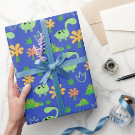 Papel De Presente Padrão Colorido de Dinossauro 