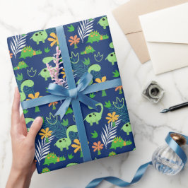 Papel De Presente Padrão Colorido de Dinossauro 